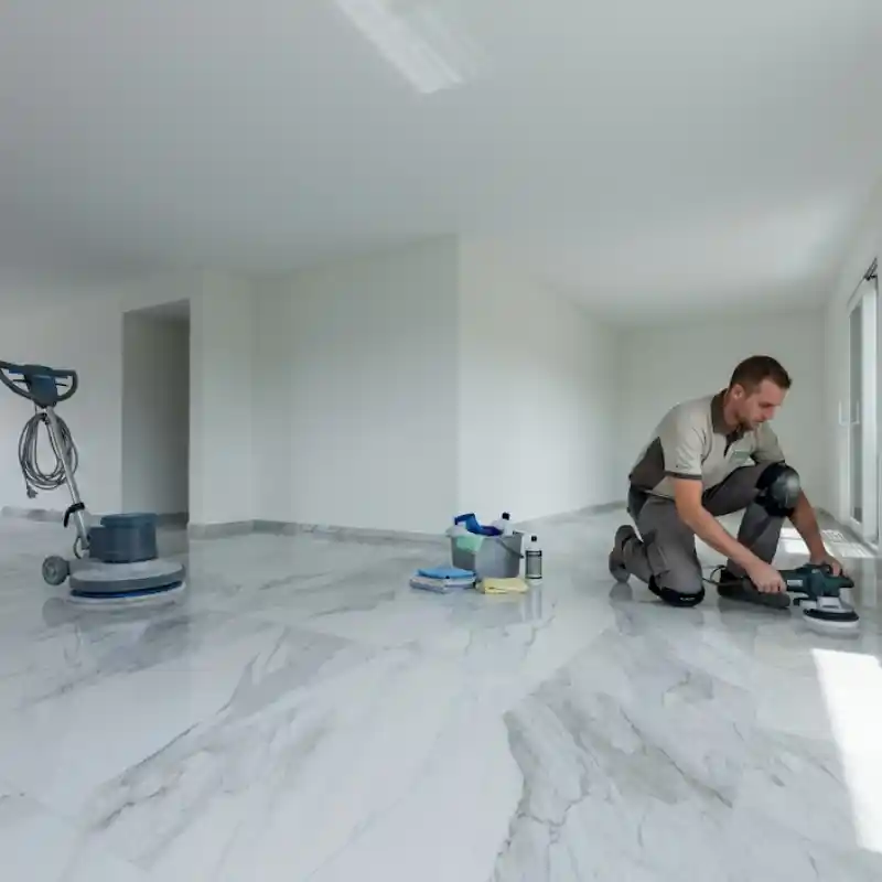 Pulido de Mármol con Acabado Diamantado en Villas del Campo Especialistas de Pulistone realizando pulido de mármol integral con acabado diamantado en una residencia de Villas del Campo, Estado de Mexico.